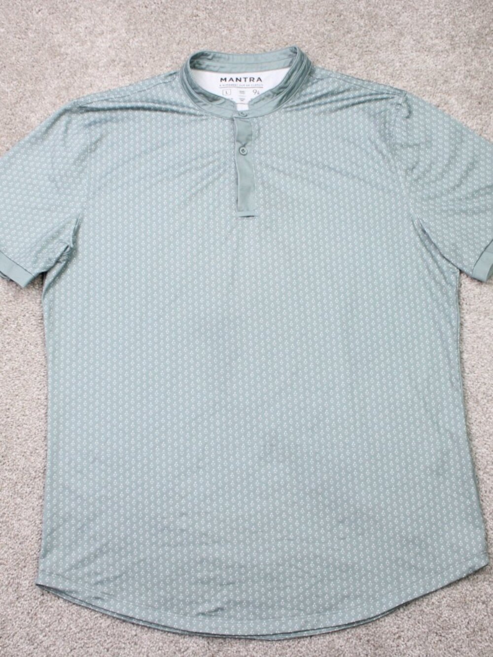 Mantra Polo Shirt Men's Large Green Geometric Blade Collar Golf Performance S/S